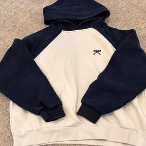 Edikted Navy and Cream Bow Hoodie- size S